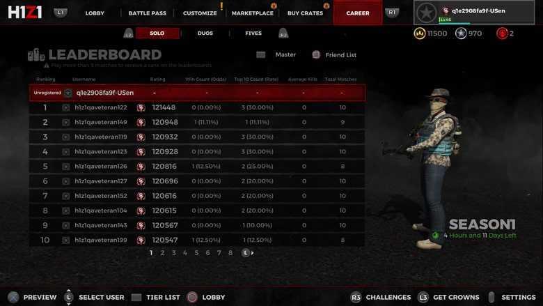 H1Z1 – Season 3 Update | RANKED LEADERBOARDS