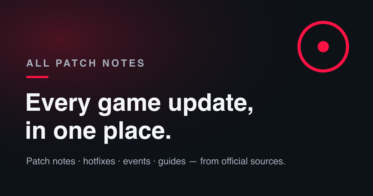 All Patch Notes — Every game's patch notes, hotfixes, and events