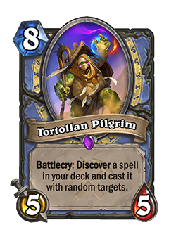 new tortollan pilgrim's battlecry reads Discover a spell in your deck and cast it with random targets.
